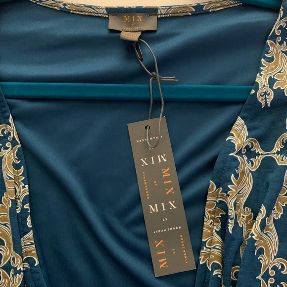 MIX x 41HAWTHORNE Teal Blue & Gold Demask A-Line‎ Dress - NWT - Picture 9 of 11